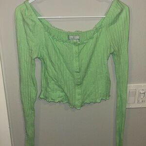 Urban Outfitters Lime Green Ribbed Button Down Shirt